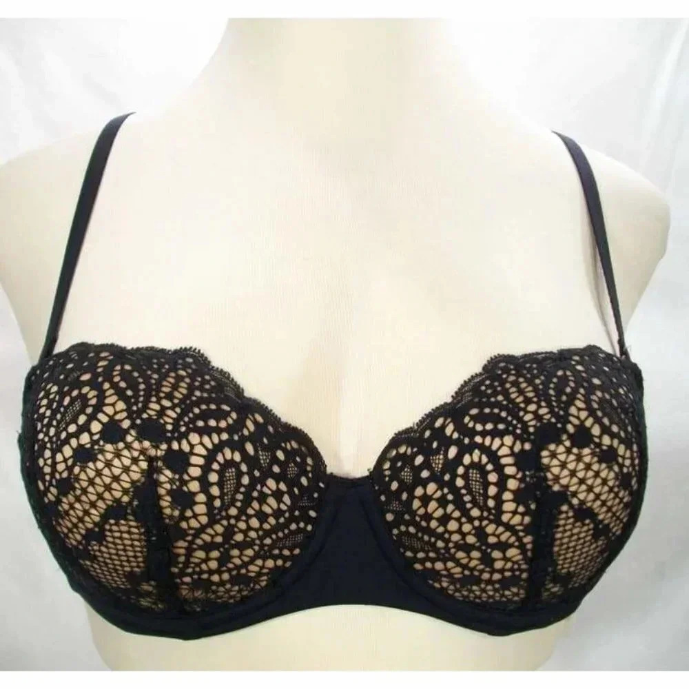 34B Fine Lines SU014 Silhouette Strapless Convertible UW Bra Black NWT New with